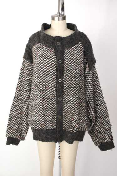 Allen Wah Wool & Chenille Chevron Cardigan