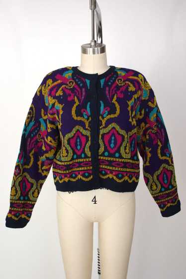 1990s Intarsia Cropped Cardigan