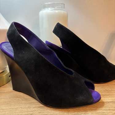 Celine Black Suede Wedge Heels