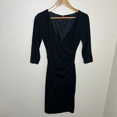 David Meister Black Faux Wrap Black Dress 4