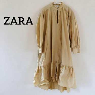 ZARA Frill Long Sleeve Long Dress Beige