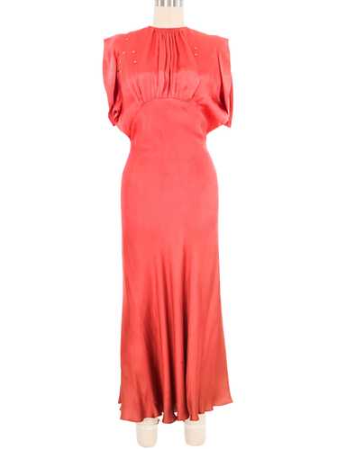 1930s Stud Embellished Red Satin Evening Gown