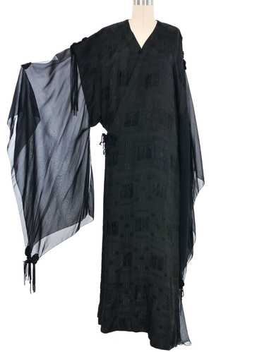 Black Embroidered Angel Sleeve Caftan