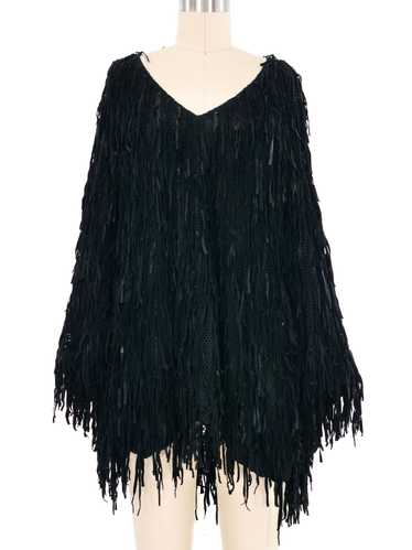 Judith Ann Black Suede Fringe Mesh Top