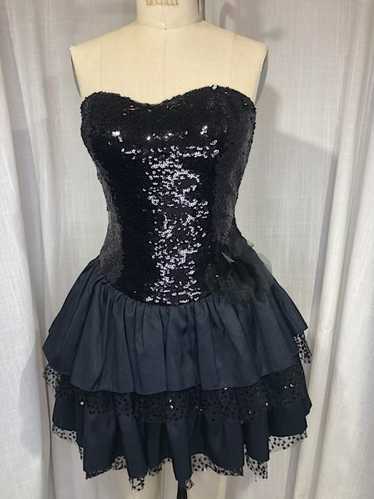 Vintage Y2K Betsey Johnson Black Sequin Strapless 