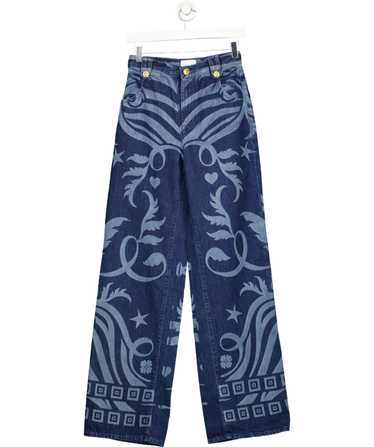 Hayley Menzies Blue Lazer Printed Wide Leg Jeans W