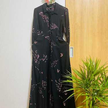 Floral Long Sleeve Long Dress - Black