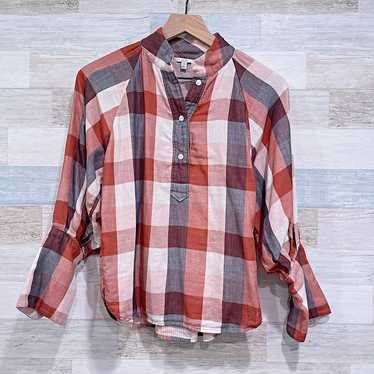 Joie JOIE Dia Plaid Henley Double Cloth Top Brown 