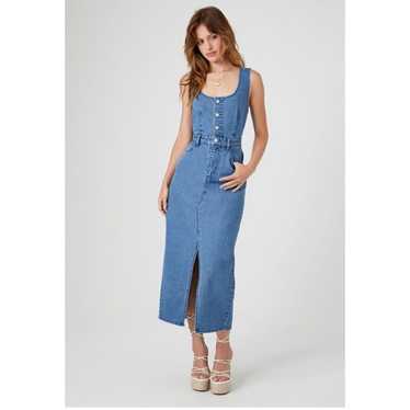 Forever 21 Medium Wash Midi Blue Denim Dress Front