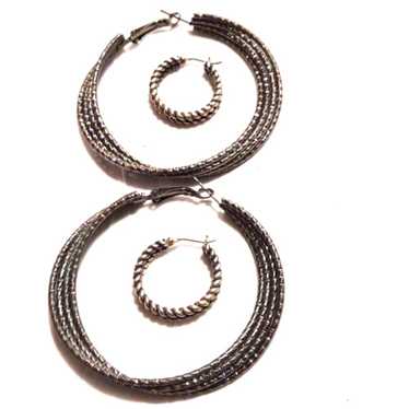 Two pairs of beautiful silver hooped earrings one… - image 1
