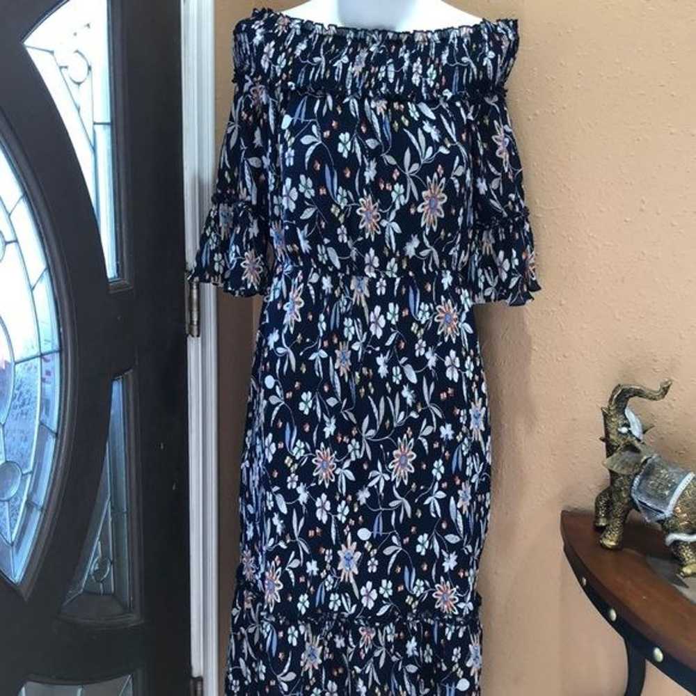 Chelsea28 blue floral off the shoulder midi dress - image 1