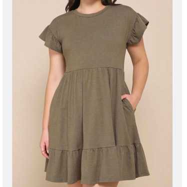 LULUS olive green short sleeve babydoll dress