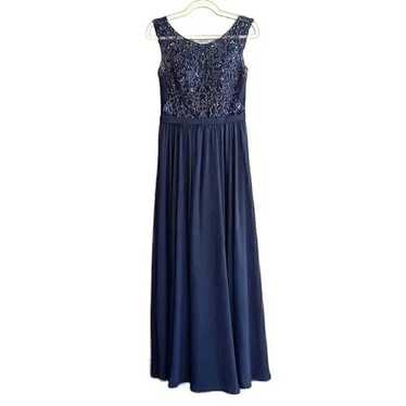 Mori Lee Navy Beaded Embroidered Chiffon Sleeveles