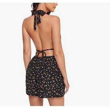 Floral Deep V Neck Open Back Halter Short Romper J