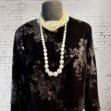 Vintage Newport News black velvet jacket with flor