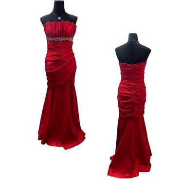 ADRIANNA PAPELL Red Strapless Ruched Maxi Dress/Go