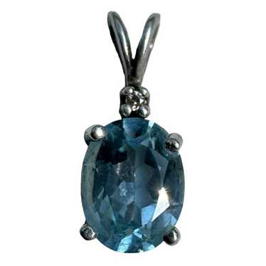 Vintage Blue Topaz Diamond Pendant - Signed JED