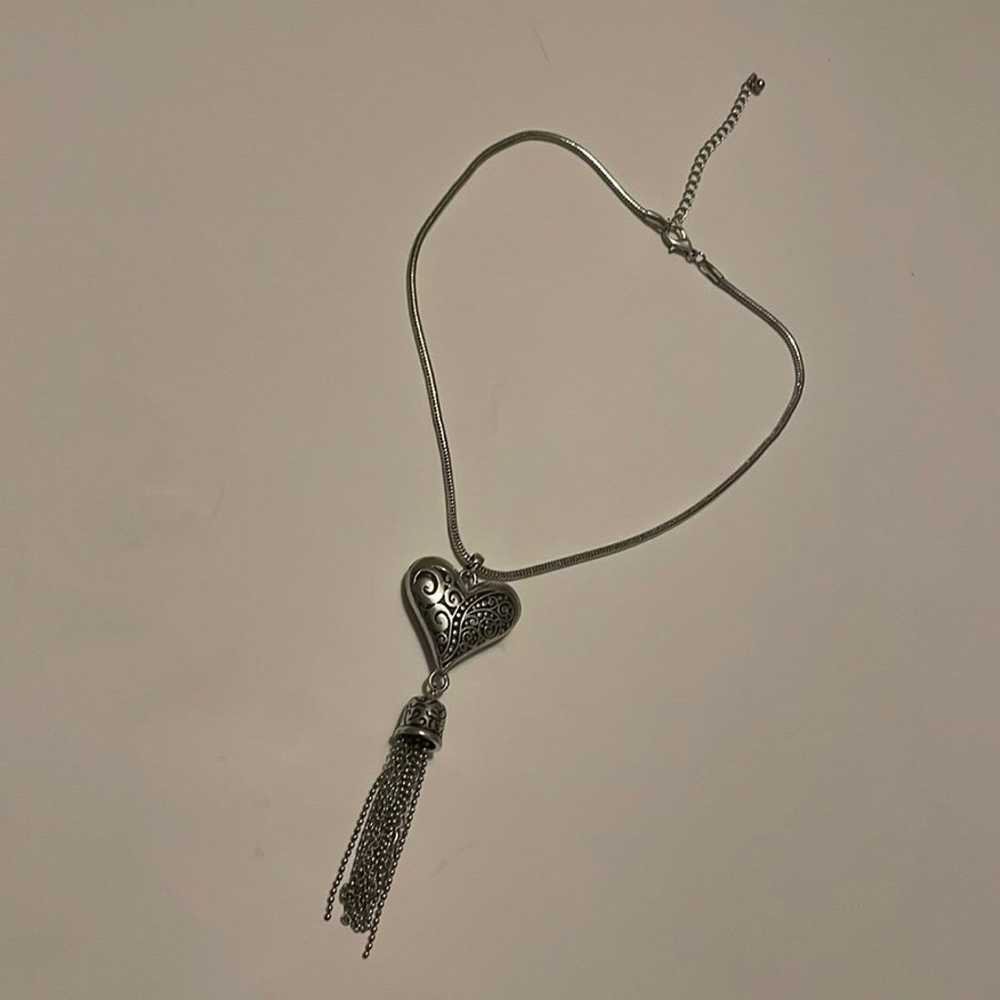 Vintage unsigned Brighton etched heart tassel nec… - image 1