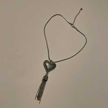 Vintage unsigned Brighton etched heart tassel nec… - image 1