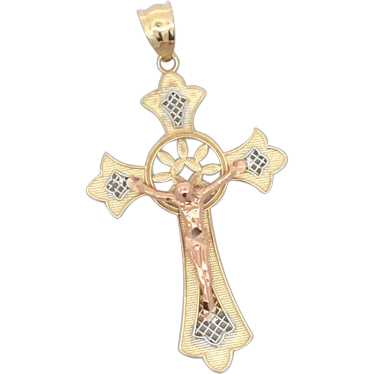 14k Tri Color Gold Crucifix Pendant