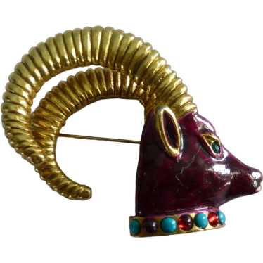 Vintage Signed Richelieu Ram Brooch Pin Book Piec… - image 1