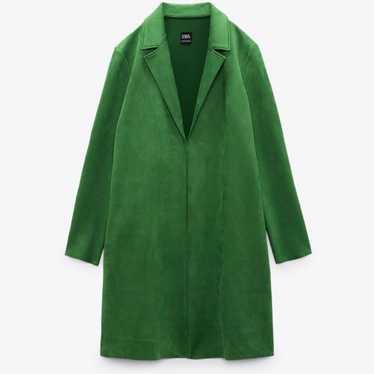 Zara green faux suede trench coat- Elphaba green