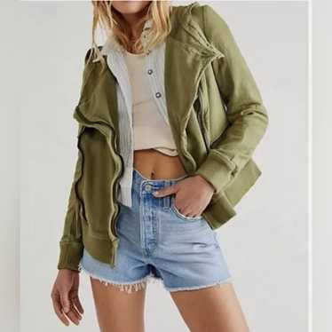 Free People Carmen Army Green Moto Jacket Size Med