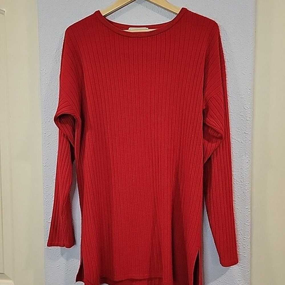 Vintage Express Tricot Sweater Womens Large Red Ribbed Knit Long Sleeve Casual