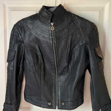 Skingraft studded moto leather jacket