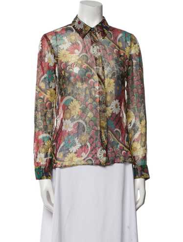 Alice + Olivia Silk Button-Up Top Metallic & Red F