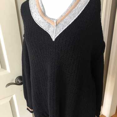 Vintage Havana Black Chenille V Neck Sweater