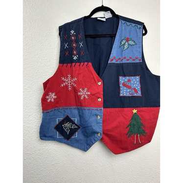 Vintage Bobbie Brooks Christmas Vest Size 22W Patc