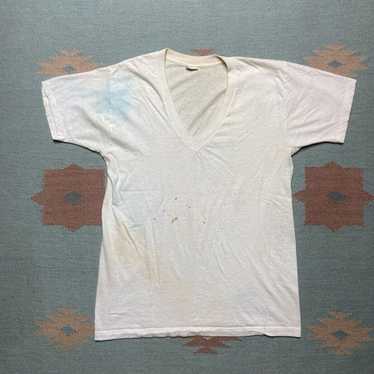 Vintage 60s 70s blank white t shirt v neck soft co