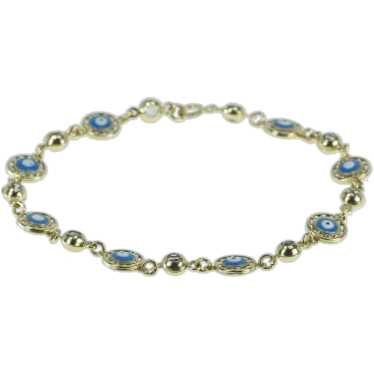 14K Enamel Nazar Evil Eye CZ Protection Chain Brac