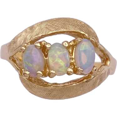 Natural Opal Three-Stone Vintage Ring 14K Gold