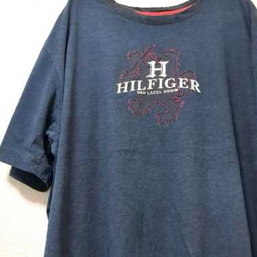 Vintage men's navy Tommy Hilfiger embroidered T-sh