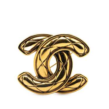 Gold Chanel Gold Plated CC Quilted Brooch