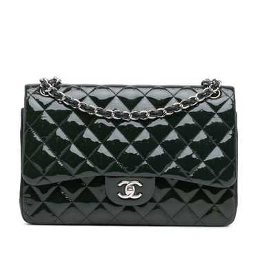 Green Chanel Jumbo Classic Patent Double Flap Shou