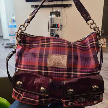 Coach Poppy Metallic Tartan Shoulder Handbag