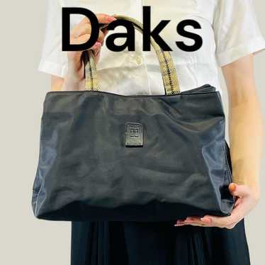 ★DAKS★ DAKS NYLON Black DD Logo Nylon Fabric Tote and Cros ANNIVERSARY CHECK WIDE TOTE BAG – DAKS