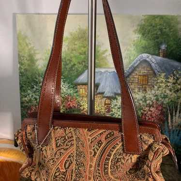 Vintage Tapestry/Leather Fossil Shoulder Bag - image 1