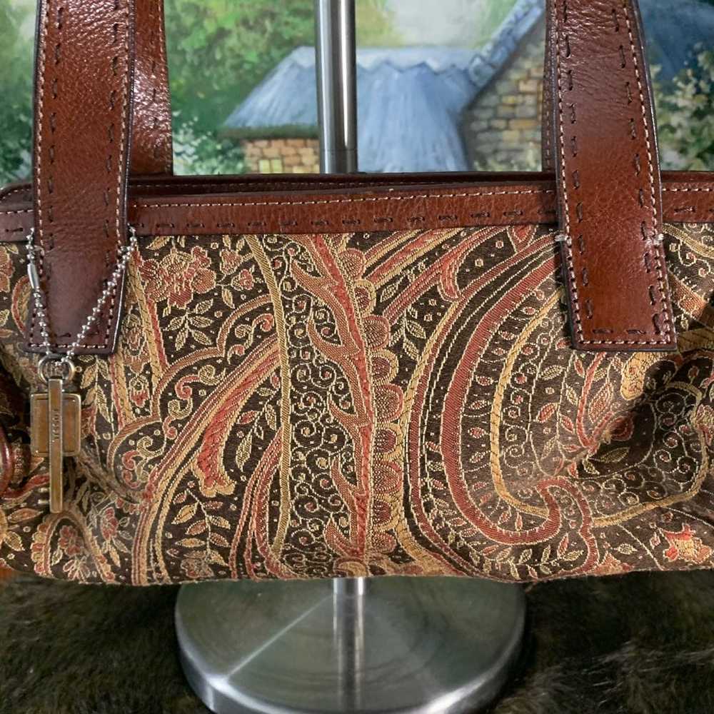 Vintage Tapestry/Leather Fossil Shoulder Bag - image 2