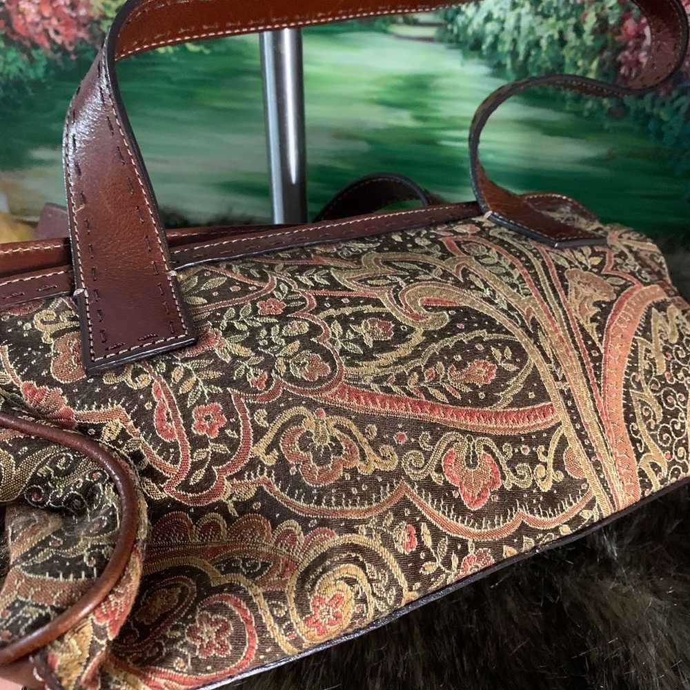 Vintage Tapestry/Leather Fossil Shoulder Bag - image 3