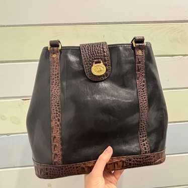 BRAHMIN BLACK AND BROWN LEATHER TOTE BAG