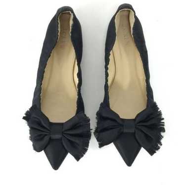 J.Crew Lottie Pointed Toe Ballet Flats Black Satin