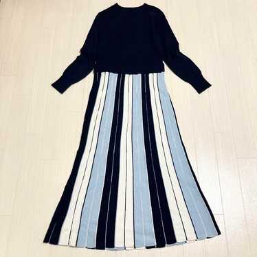 《elgna》Knit Long Dress - Stripes - Color Block - S