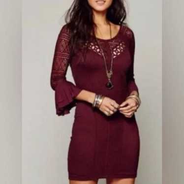 Free People City Girl Body Con Dress in Burgundy