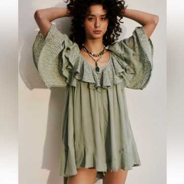 Free People Sage Green Rush For Ruffles Romper