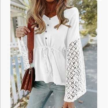 NEW Lace Crochet Bell Sleeves Blouse