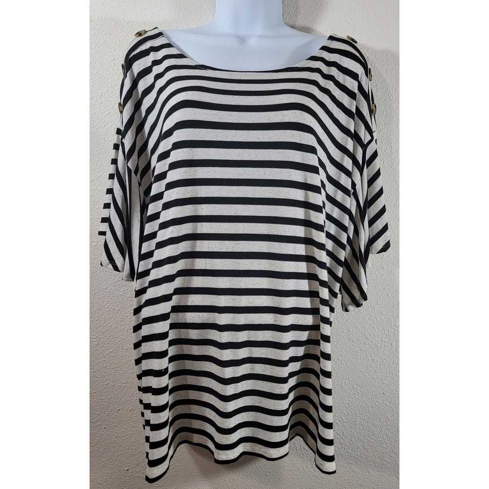 Other 89th & Madison Black Cream Striped Bell Sle… - image 1